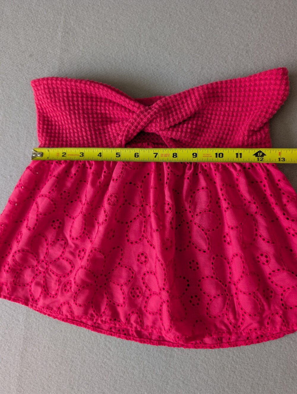 Strapless Eyelet Barbie Pink Embroidery Babydoll Peplum Knit Crop Top Shirt XS image 6